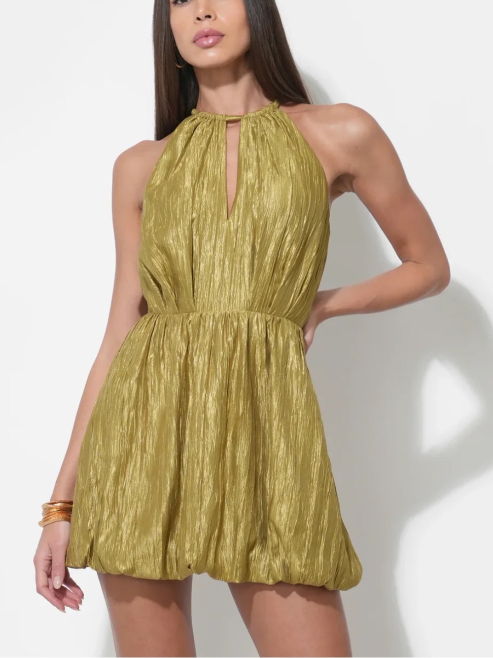 ADELYN RAE SHELLEY BUBBLE SATIN MINI DRESS